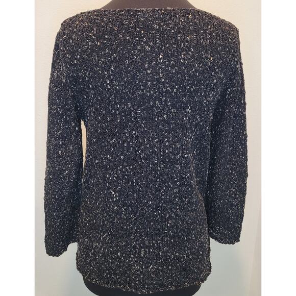 Eileen Fisher Organic Cotton Sweater – Knubby Knit – Black/Brown – Boat Neck – M - Picture 4 of 8